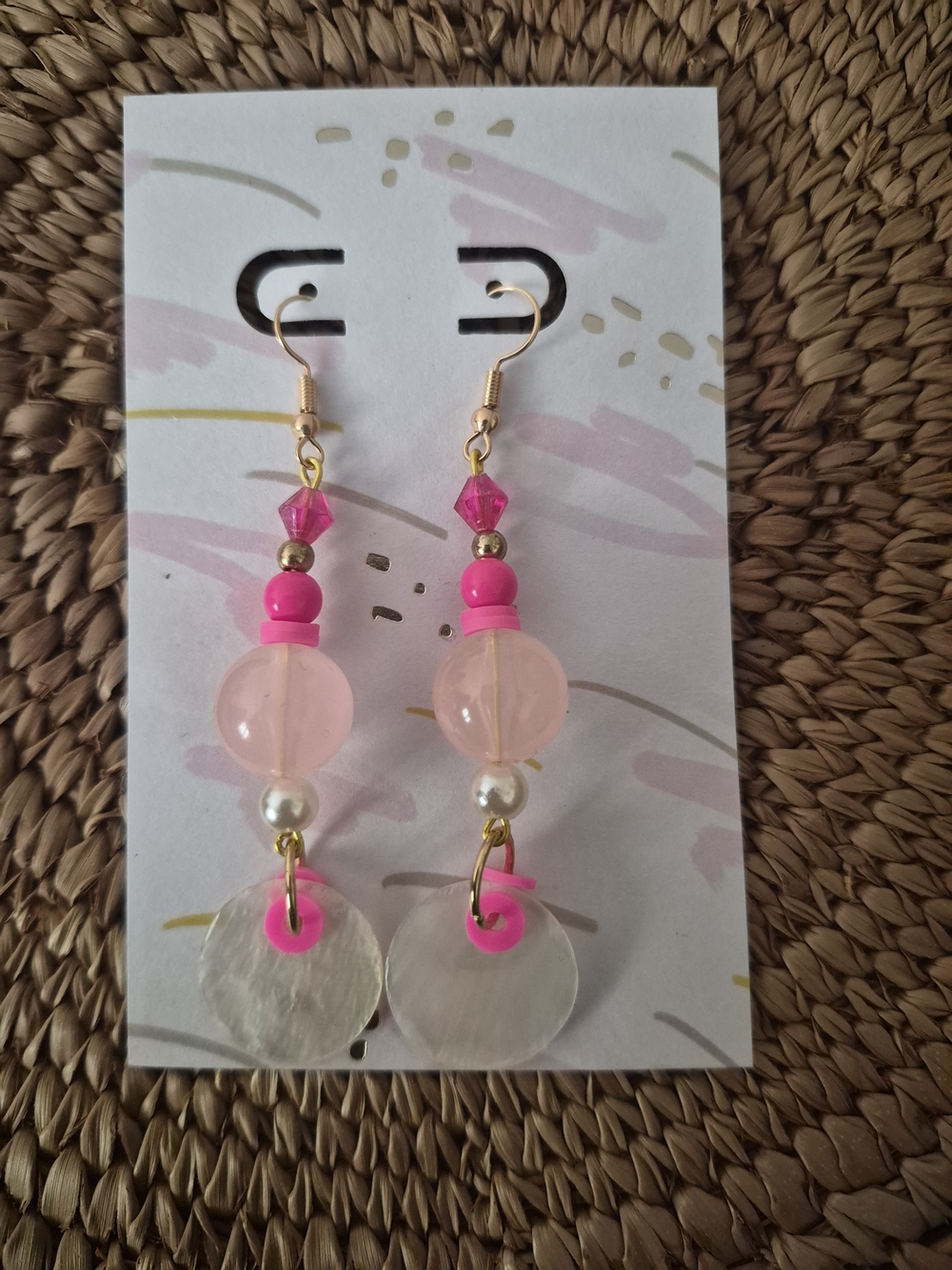 Handmade Pink Beaded Drop Earrings - Women Jewelry